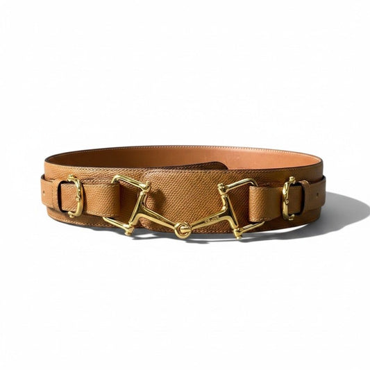 Celine Horsebit Gold Leather Belt 80 Light Brown