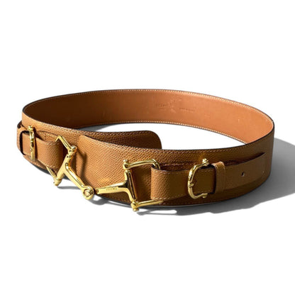 Celine Horsebit Gold Leather Belt 80 Light Brown — view 2