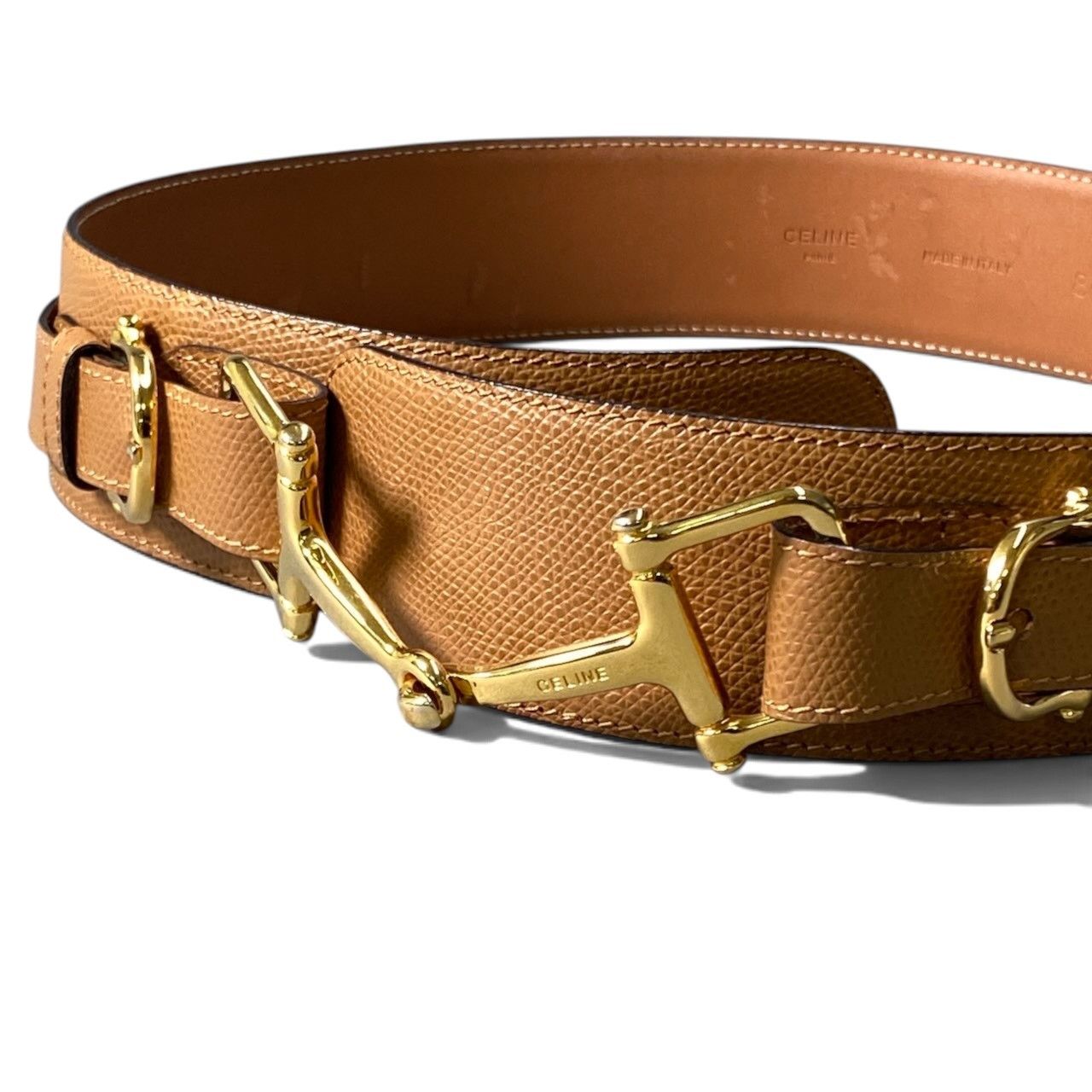 Celine Horsebit Gold Leather Belt 80 Light Brown — view 3