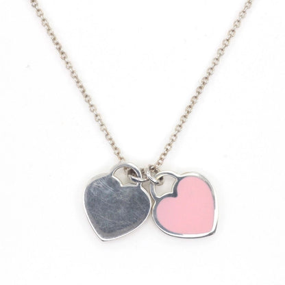 Tiffany & Co Necklace Return to Double Heart Pink Diamond Silver
