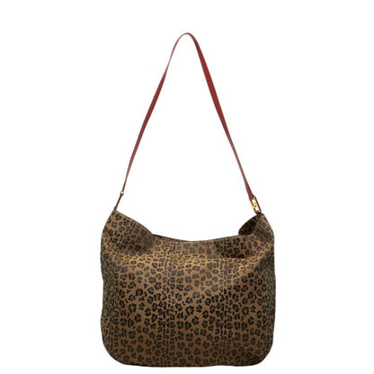 Fendi Leopard Print Tote Shoulder Bag 308 078 Brown Red Canvas Leather