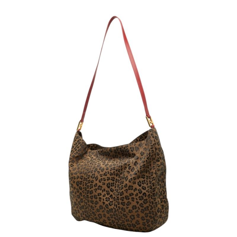 Fendi Leopard Print Tote Shoulder Bag 308 078 Brown Red Canvas Leather — view 2