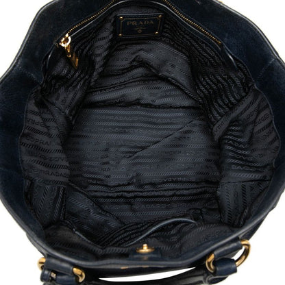 Prada Vitello Shine 2-Way Shoulder Bag Navy Gold Leather — view 4