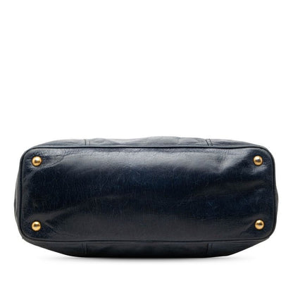 Prada Vitello Shine 2-Way Shoulder Bag Navy Gold Leather — view 3