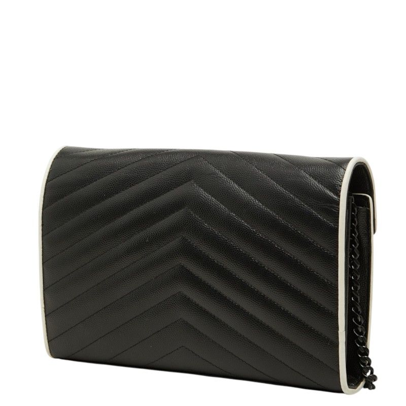 Saint Laurent Cassandra Envelope Chain Shoulder Bag Black White Leather — view 2