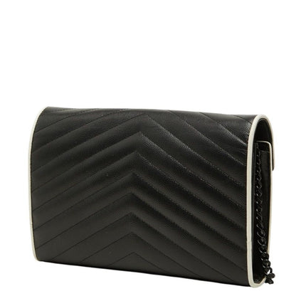 Saint Laurent Cassandra Envelope Chain Shoulder Bag Black White Leather — view 2