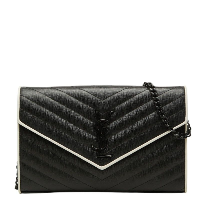 Saint Laurent Cassandra Envelope Chain Shoulder Bag Black White Leather