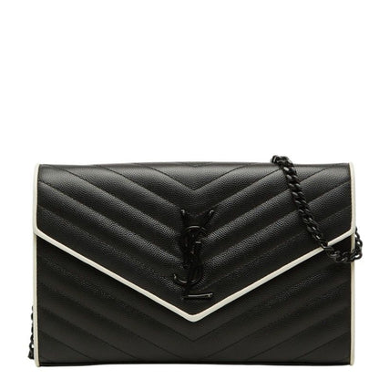 Saint Laurent Cassandra Envelope Chain Shoulder Bag Black White Leather