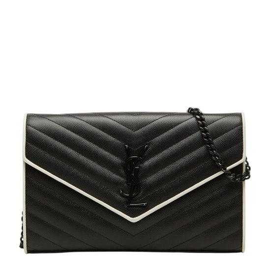 Saint Laurent Cassandra Envelope Chain Shoulder Bag Black White Leather