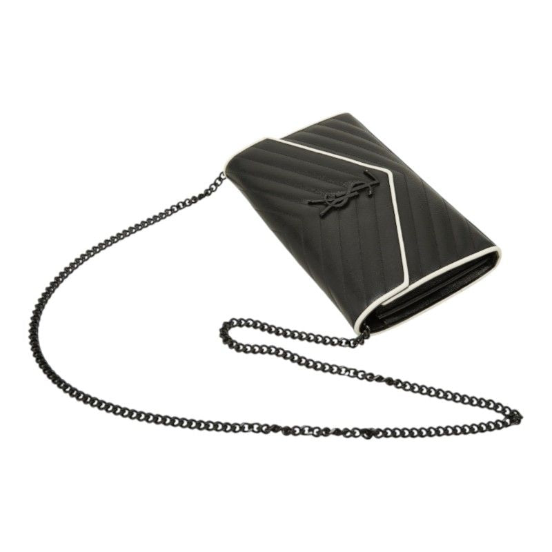 Saint Laurent Cassandra Envelope Chain Shoulder Bag Black White Leather — view 6