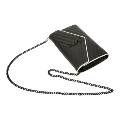 Saint Laurent Cassandra Envelope Chain Shoulder Bag Black White Leather — view 6