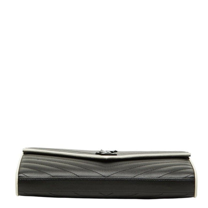 Saint Laurent Cassandra Envelope Chain Shoulder Bag Black White Leather — view 3