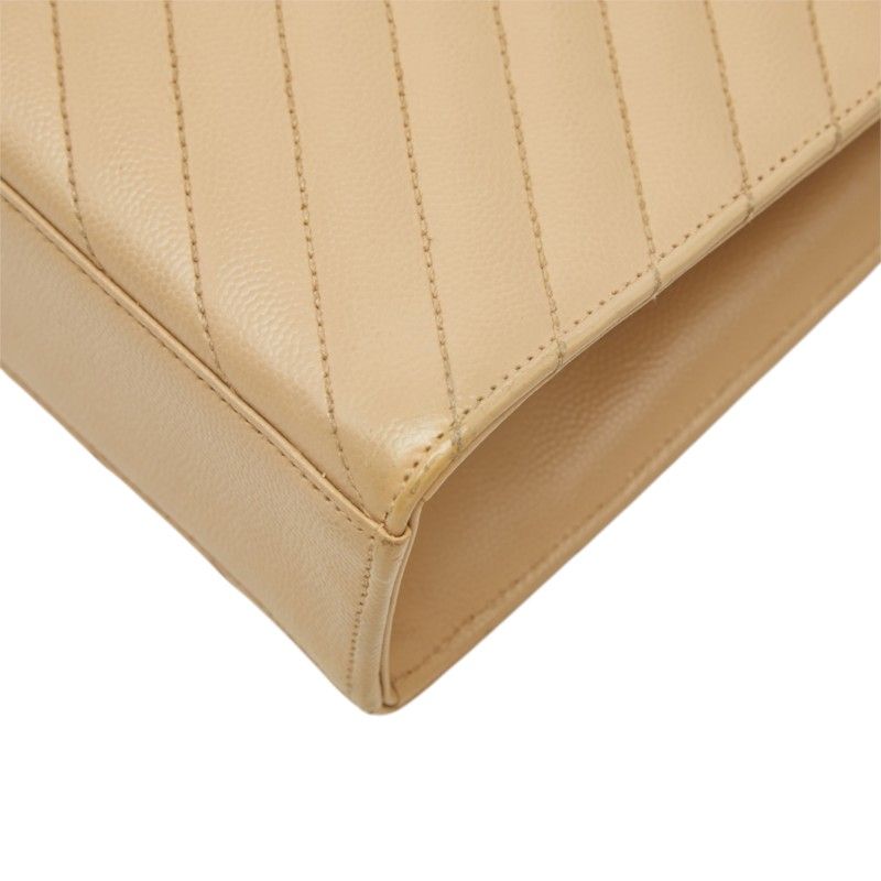 Saint Laurent Cassandra Envelope YSL Logo Chain Shoulder Bag Beige Gold Leather — view 6