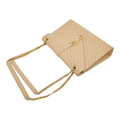 Saint Laurent Cassandra Envelope YSL Logo Chain Shoulder Bag Beige Gold Leather — view 8