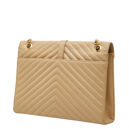 Saint Laurent Cassandra Envelope YSL Logo Chain Shoulder Bag Beige Gold Leather — view 2