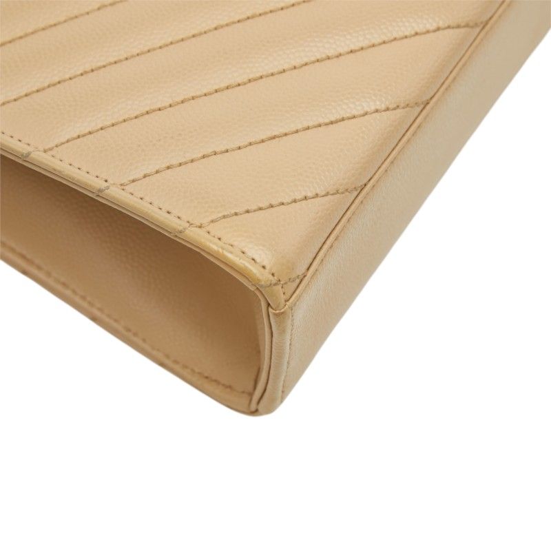 Saint Laurent Cassandra Envelope YSL Logo Chain Shoulder Bag Beige Gold Leather — view 5
