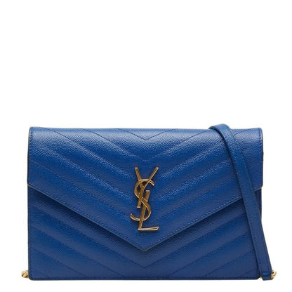 Saint Laurent Cassandra Envelope Chain Shoulder Bag Blue Leather