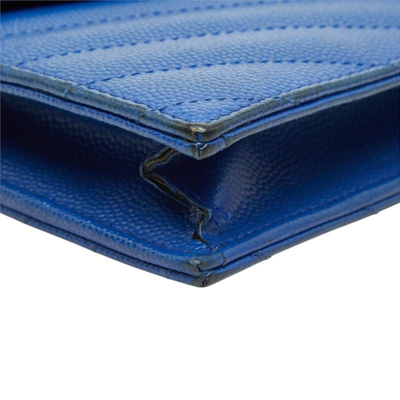 Saint Laurent Cassandra Envelope Chain Shoulder Bag Blue Leather — view 5