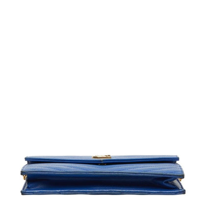 Saint Laurent Cassandra Envelope Chain Shoulder Bag Blue Leather — view 3