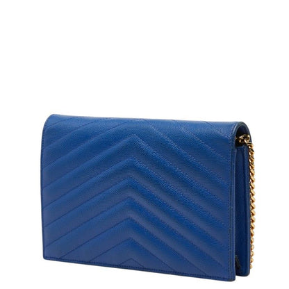 Saint Laurent Cassandra Envelope Chain Shoulder Bag Blue Leather — view 2