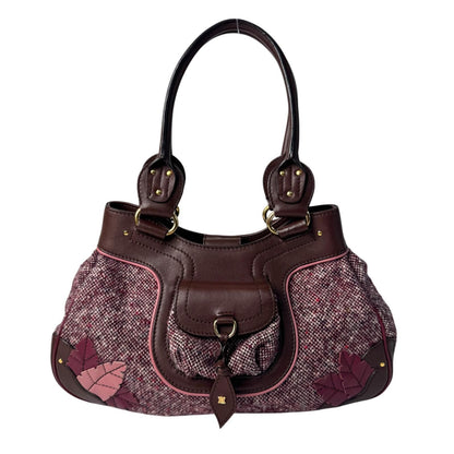 Celine Tweed Leather Handbag Triomphe Vintage
