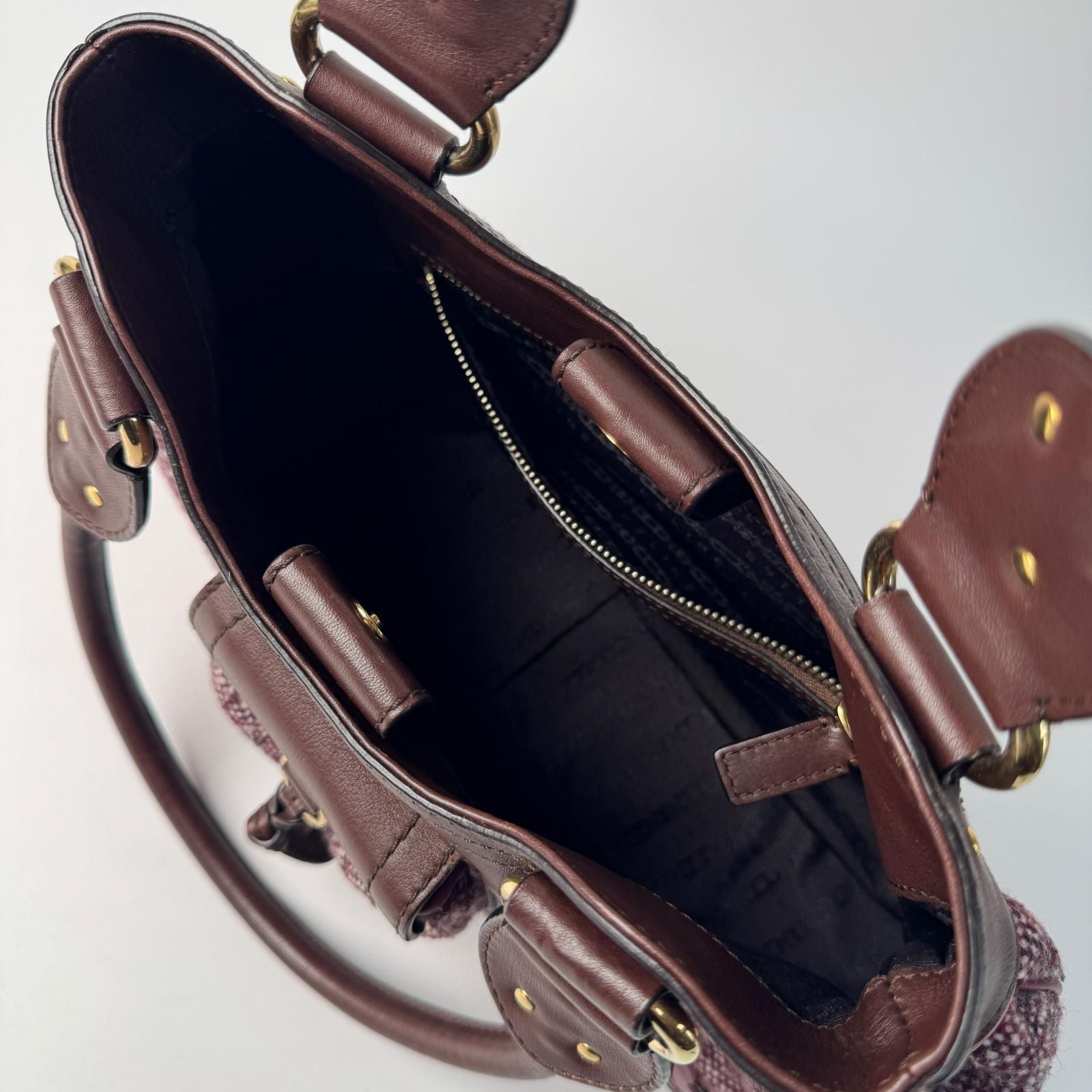 Celine Tweed Leather Handbag Triomphe Vintage — view 7
