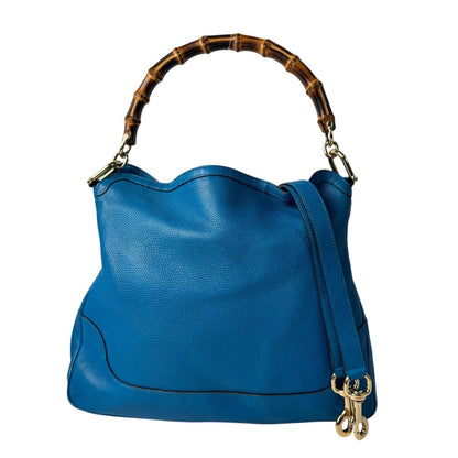 Gucci Bamboo Diana 2-Way Leather Shoulder Bag Blue