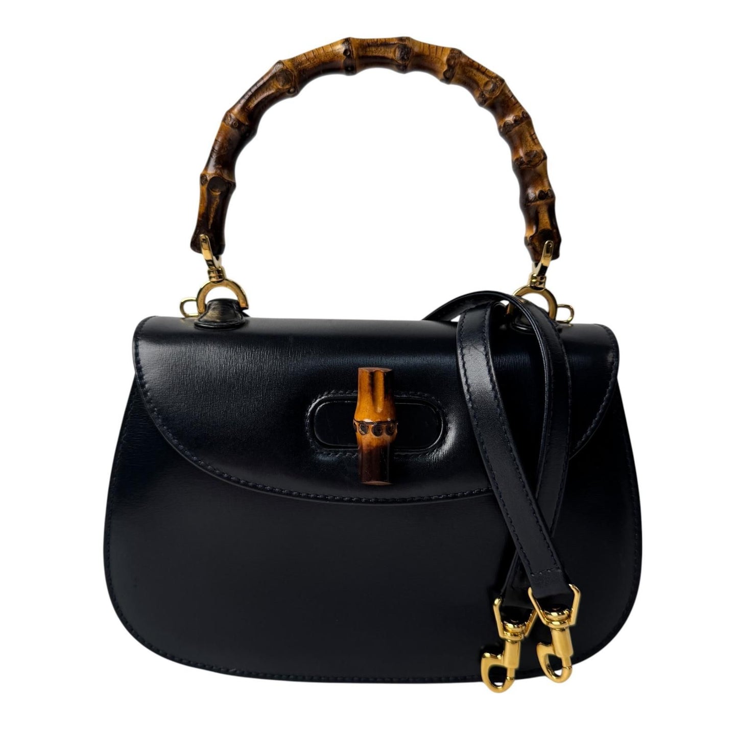 Gucci Vintage Bamboo 2-Way Mini Shoulder Bag Black Calfskin