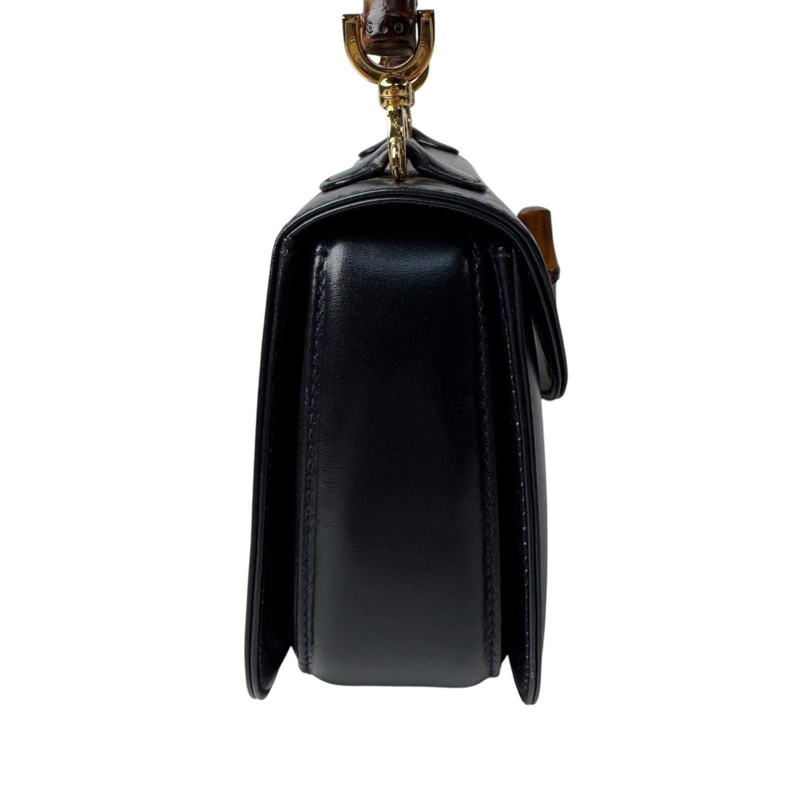 Gucci Vintage Bamboo 2-Way Mini Shoulder Bag Black Calfskin — view 5