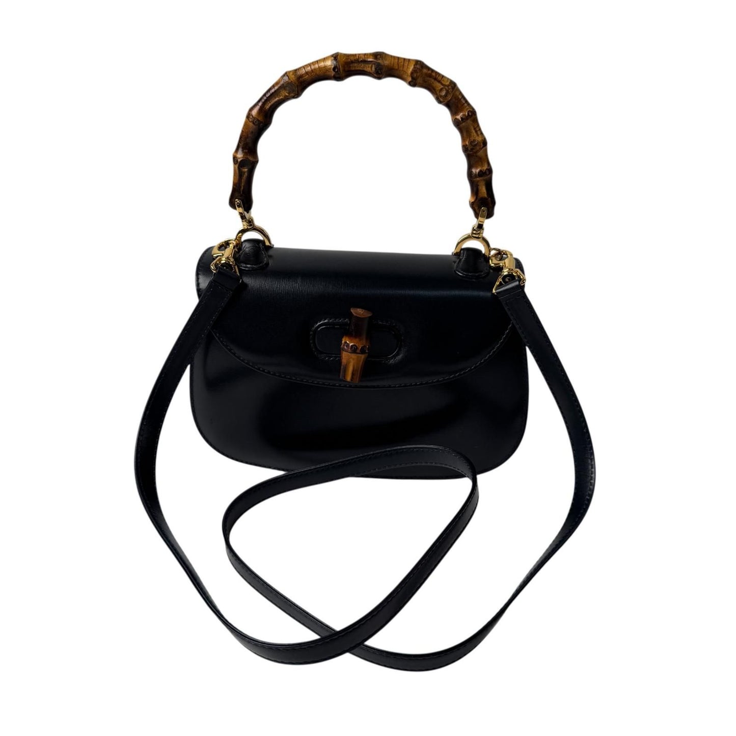 Gucci Vintage Bamboo 2-Way Mini Shoulder Bag Black Calfskin — view 2