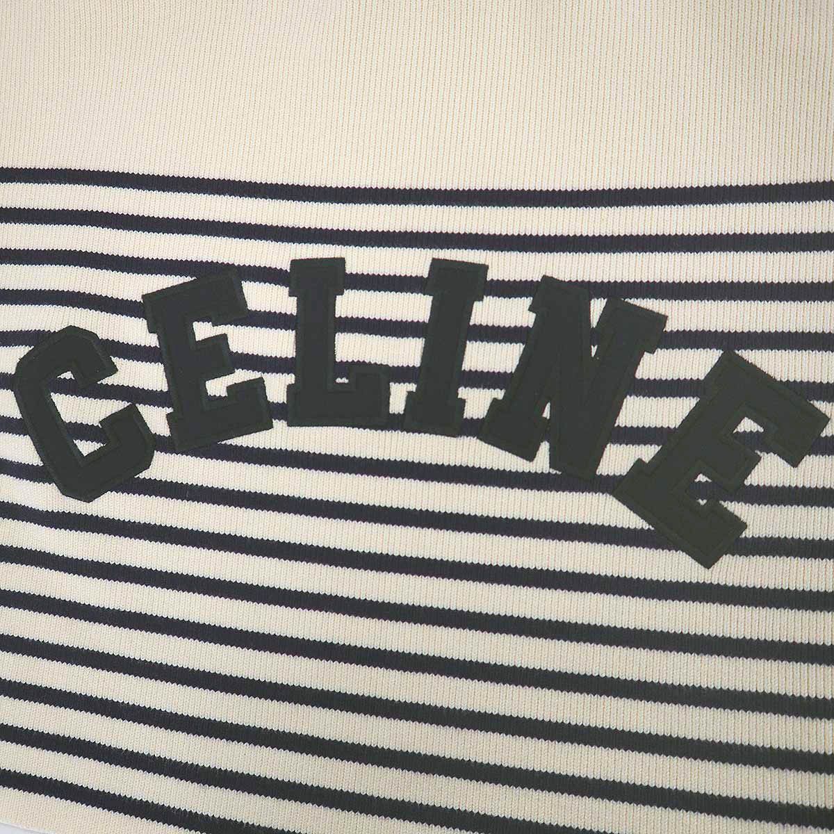 Celine Logo Patch Border Cropped Knit Sweater Ivory Navy XS — view 6