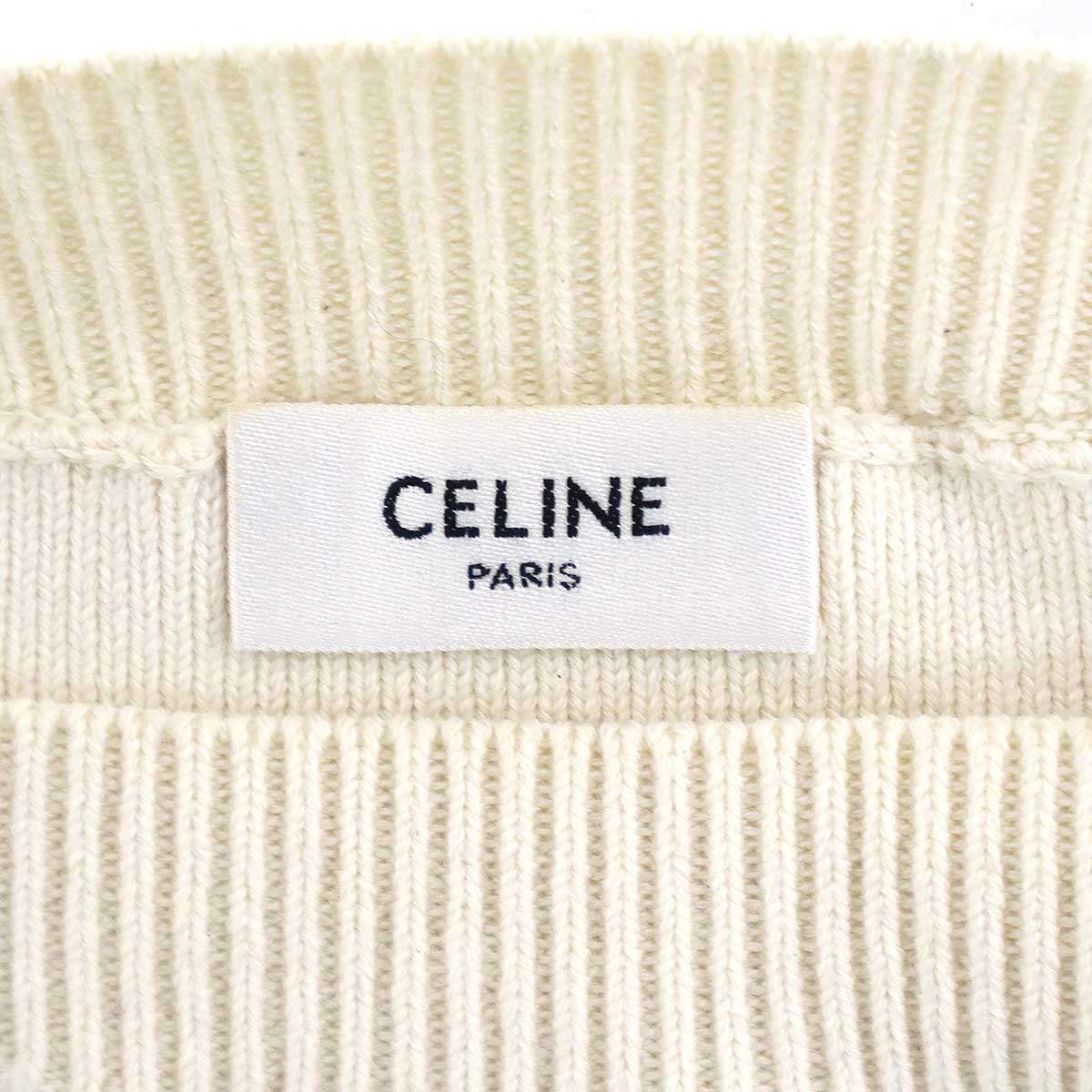 Celine Logo Patch Border Cropped Knit Sweater Ivory Navy XS — view 3