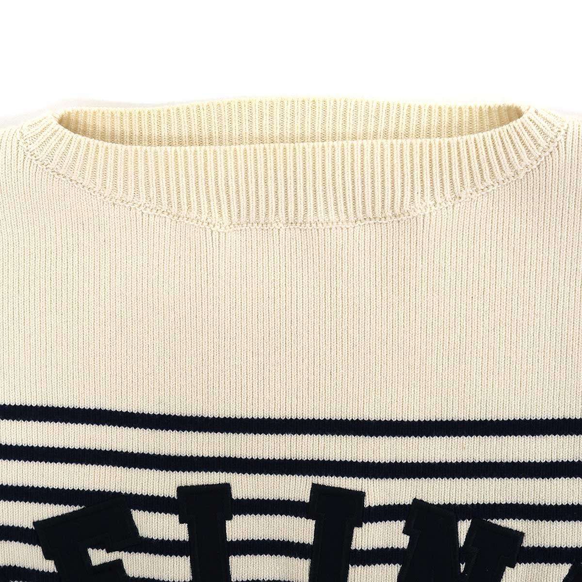 Celine Logo Patch Border Cropped Knit Sweater Ivory Navy XS — view 4