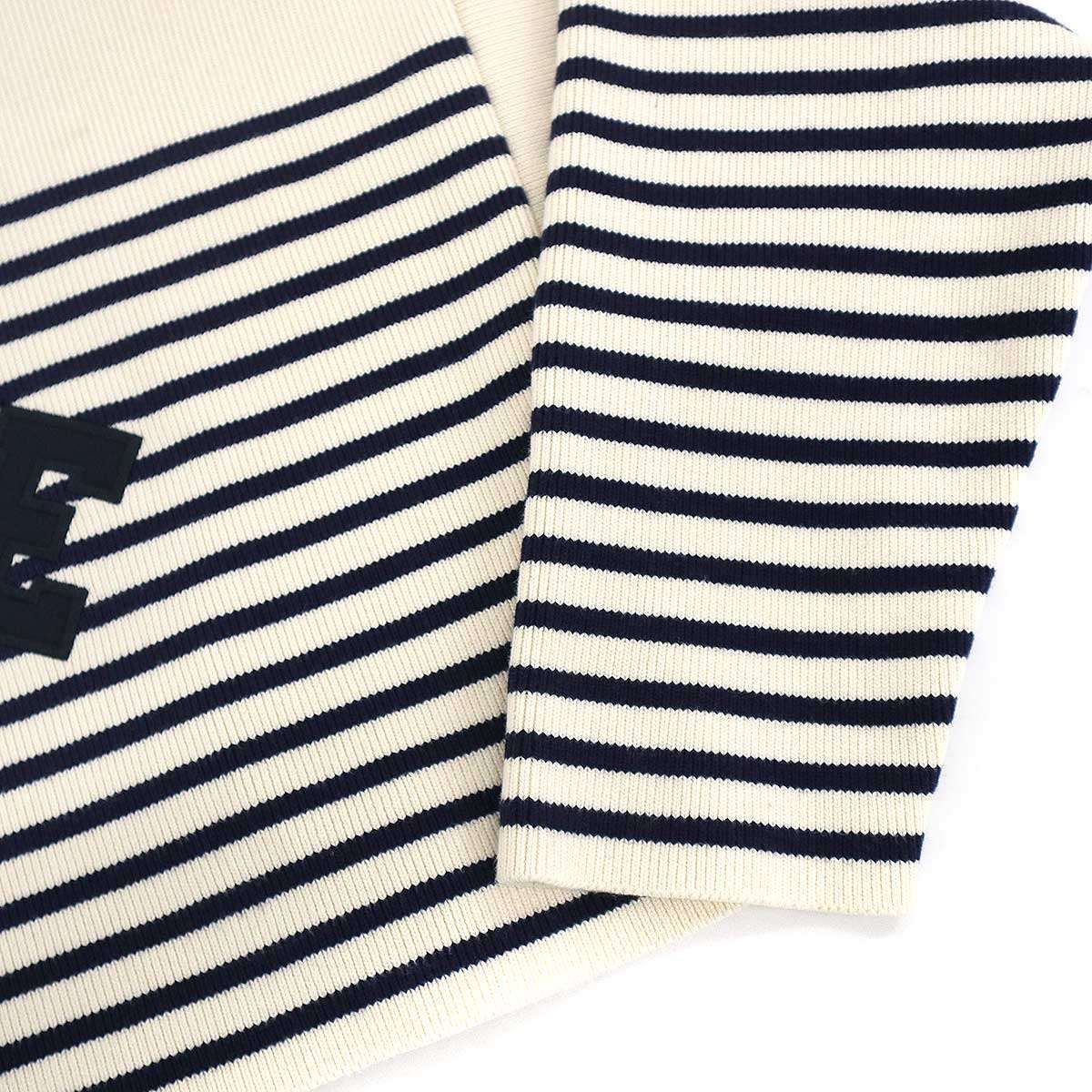 Celine Logo Patch Border Cropped Knit Sweater Ivory Navy XS — view 5