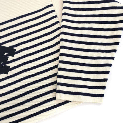 Celine Logo Patch Border Cropped Knit Sweater Ivory Navy XS — view 5