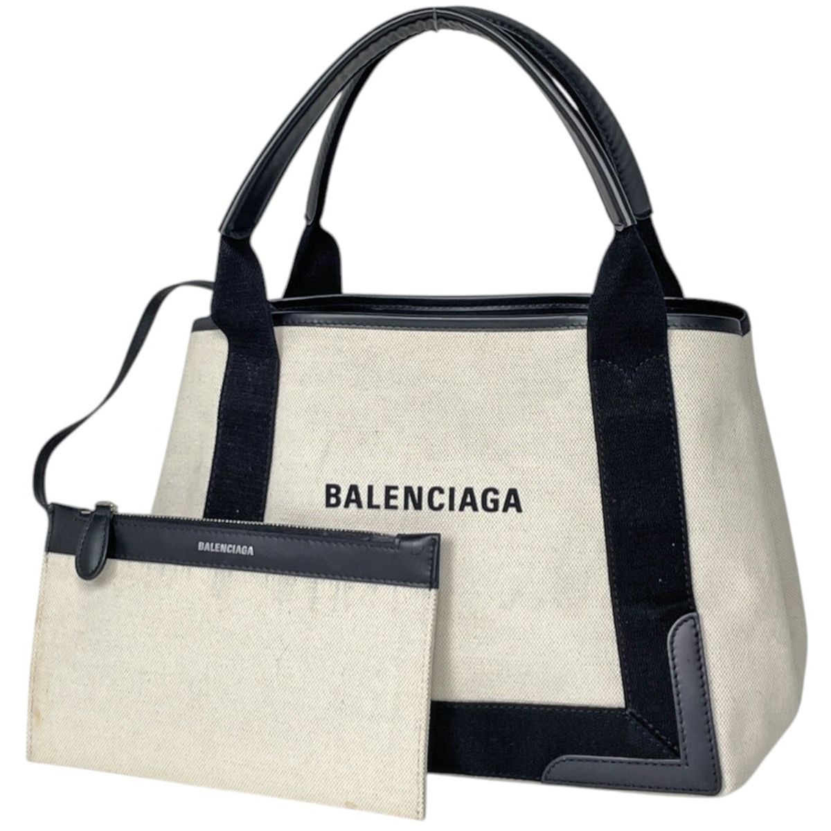Balenciaga Tote Bag Navy Small Cabas Canvas Ivory Black