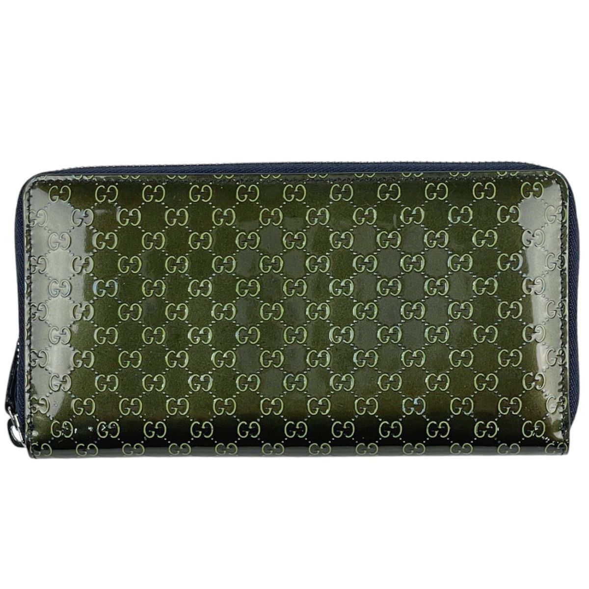 Gucci Micro Guccissima Wallet Round Zip Signature Patent Patent Leather Green