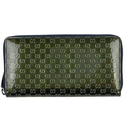 Gucci Micro Guccissima Wallet Round Zip Signature Patent Patent Leather Green