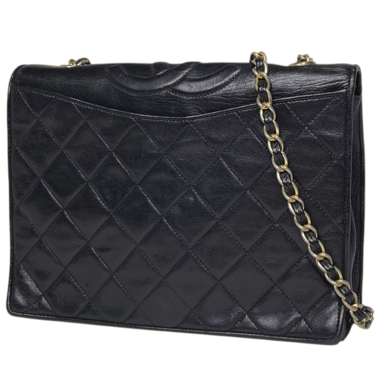 Chanel Shoulder Bag CC Logo Quilted Leather Black