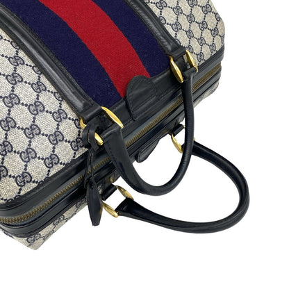 Gucci Vintage Sherry Line GG Pattern Logo Leather Boston Bag Navy — view 4