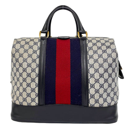 Gucci Vintage Sherry Line GG Pattern Logo Leather Boston Bag Navy — view 3