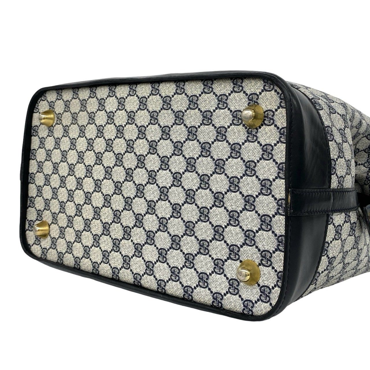 Gucci Vintage Sherry Line GG Pattern Logo Leather Boston Bag Navy — view 8