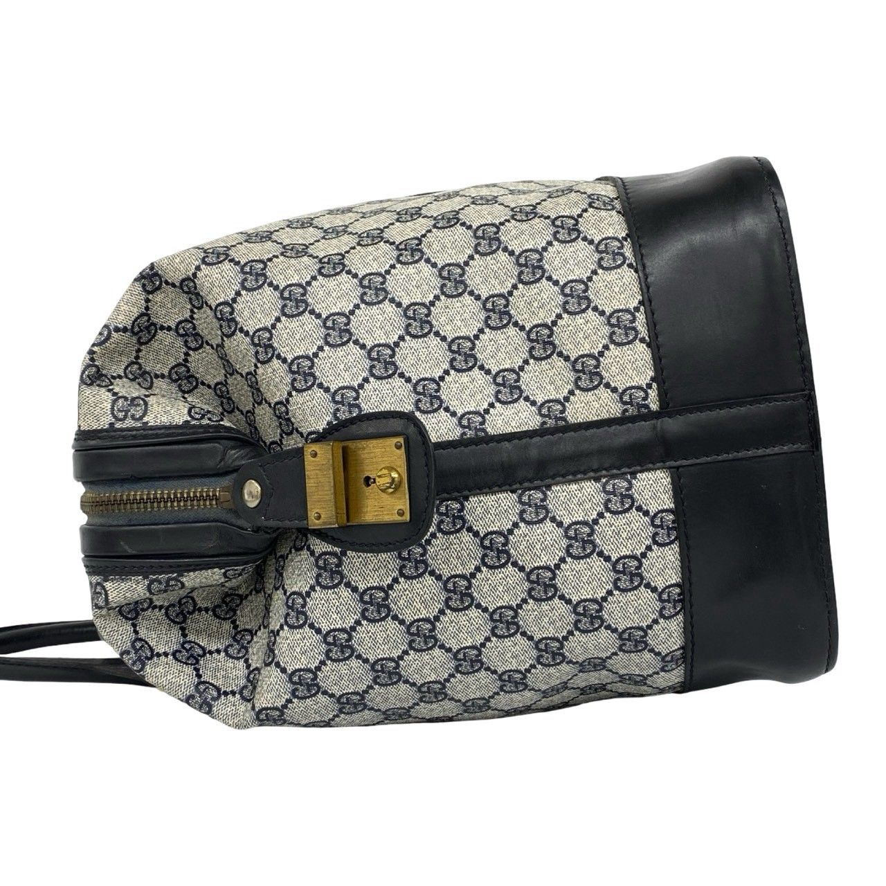 Gucci Vintage Sherry Line GG Pattern Logo Leather Boston Bag Navy — view 5