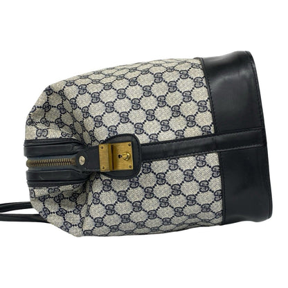 Gucci Vintage Sherry Line GG Pattern Logo Leather Boston Bag Navy — view 5