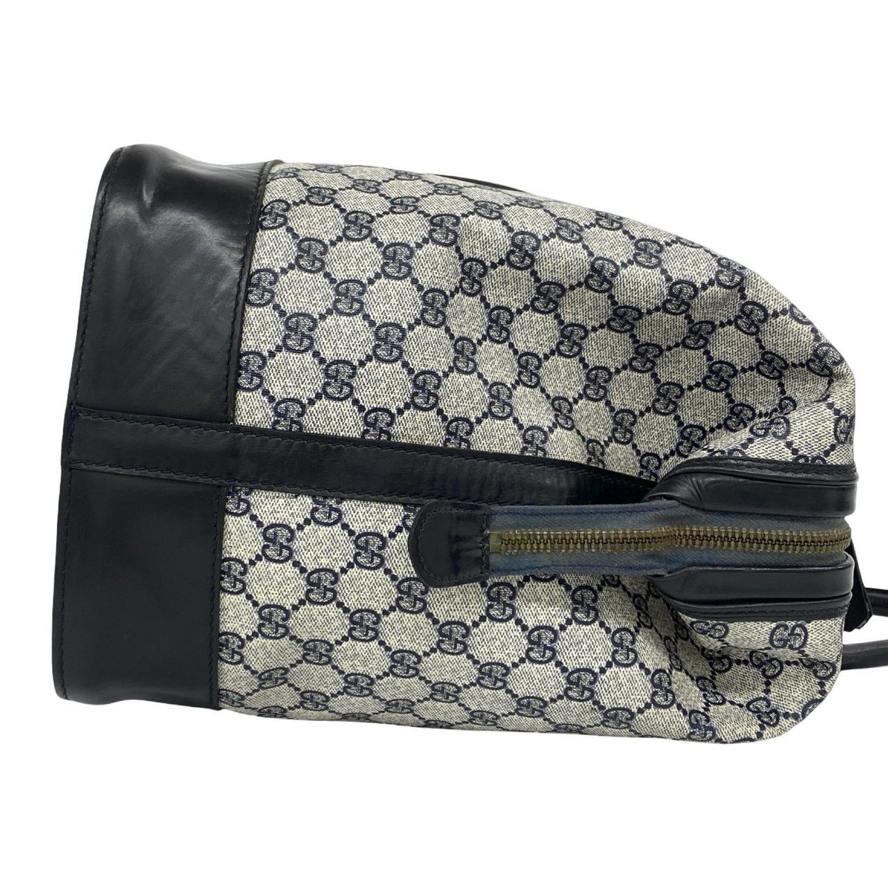 Gucci Vintage Sherry Line GG Pattern Logo Leather Boston Bag Navy — view 6