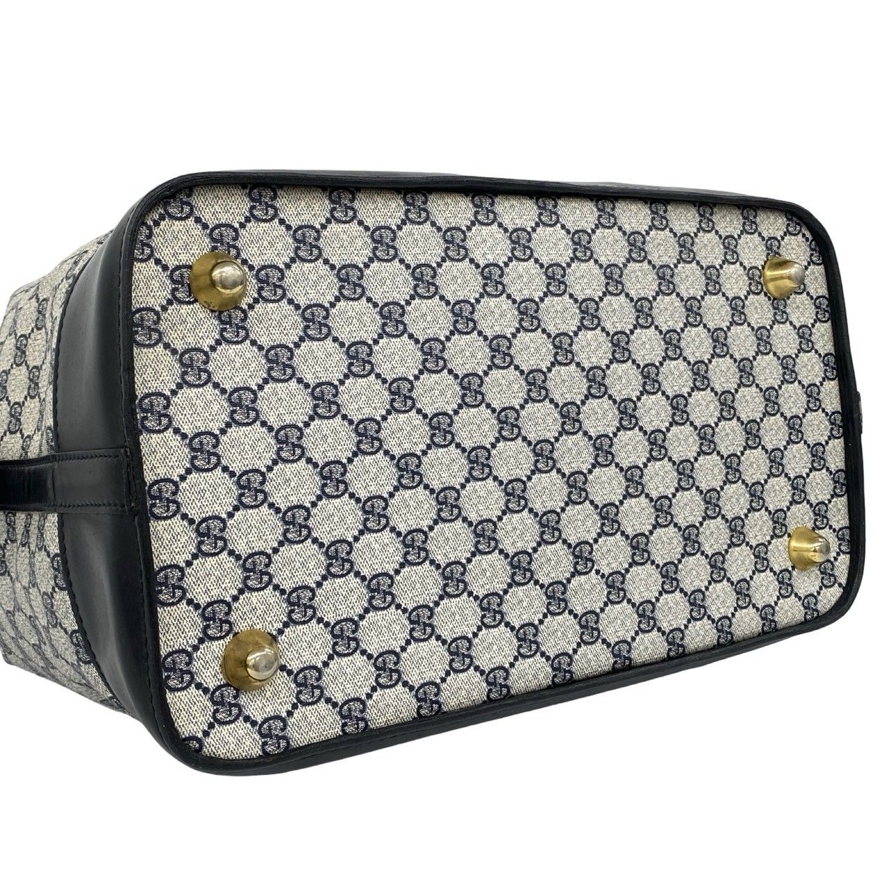 Gucci Vintage Sherry Line GG Pattern Logo Leather Boston Bag Navy — view 7