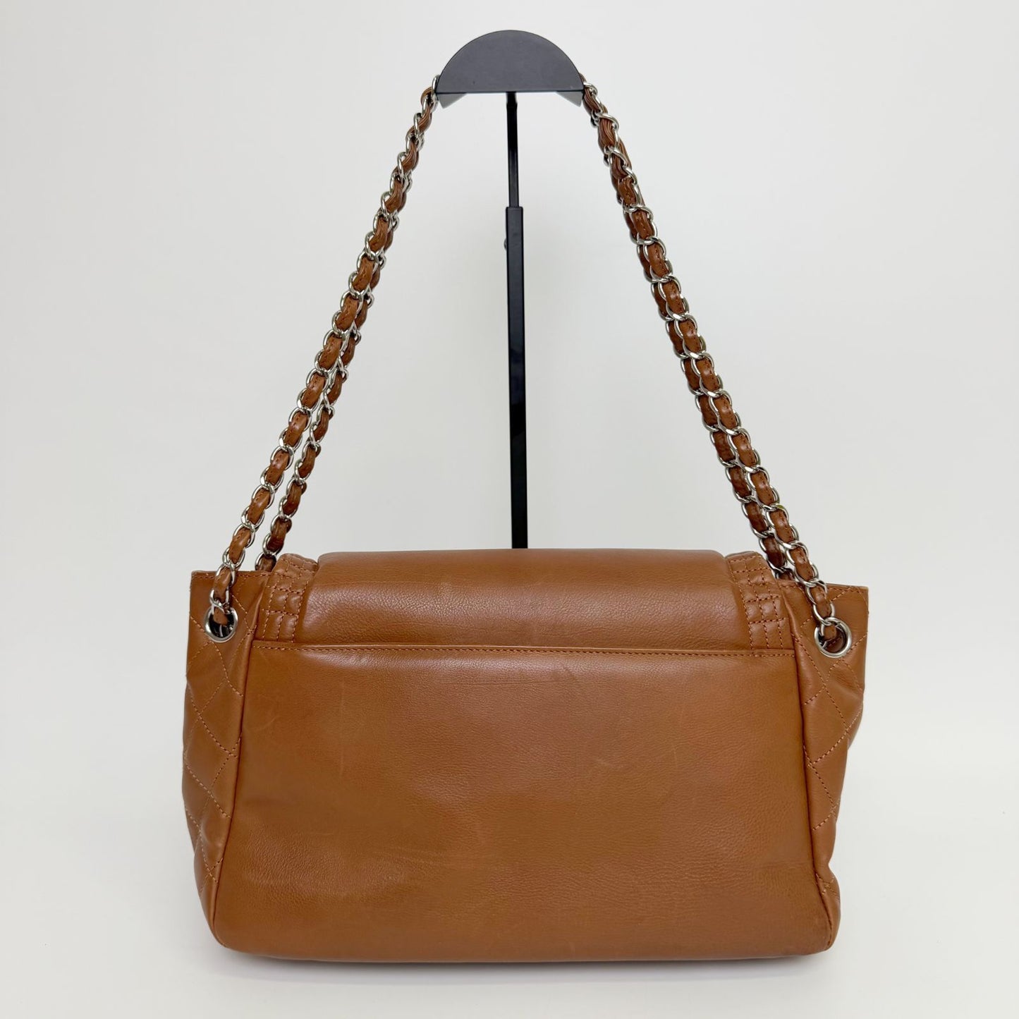Chanel Big CC Logo Chain Shoulder Crossbody Bag Leather Brown Silver Seal — view 5