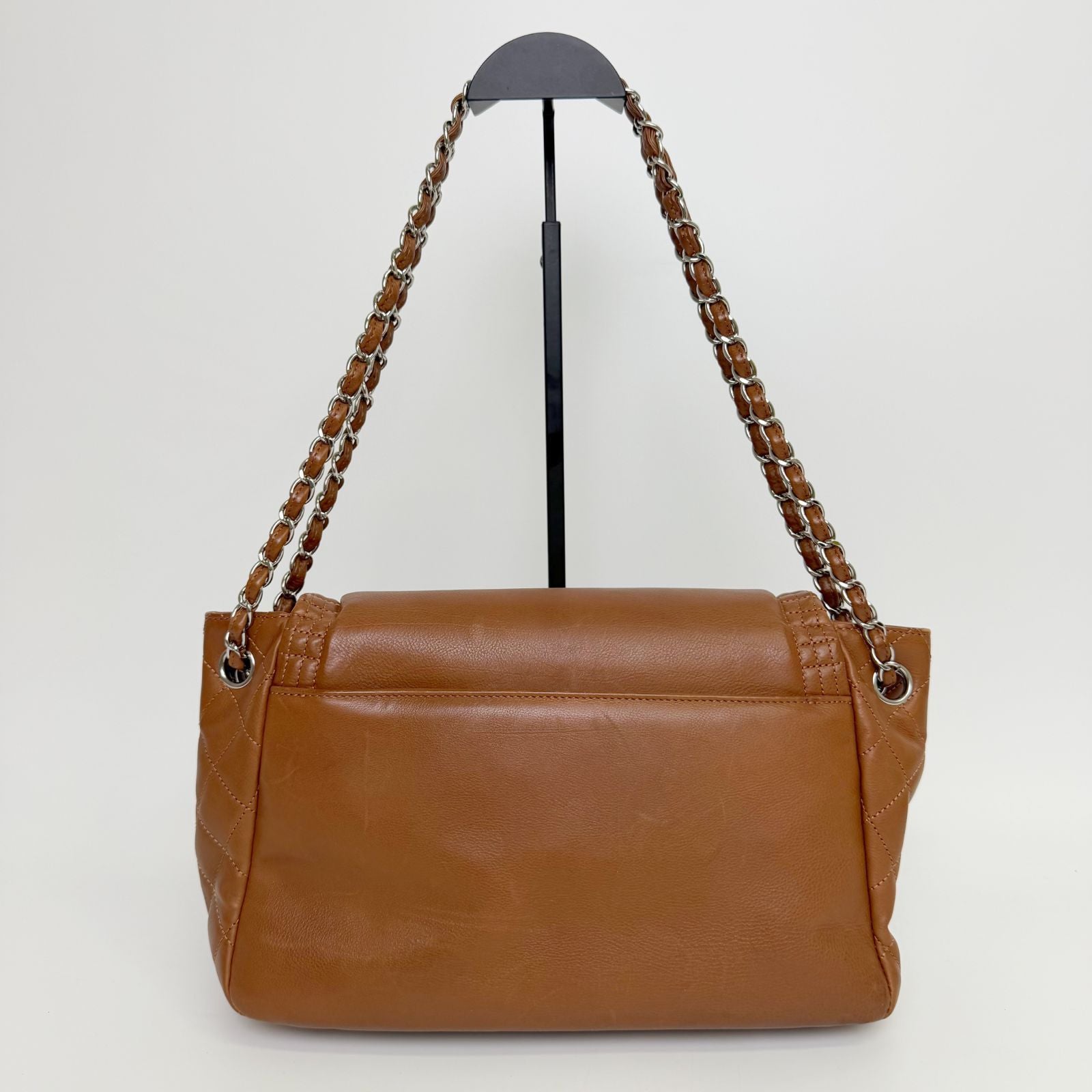Chanel Big CC Logo Chain Shoulder Crossbody Bag Leather Brown Silver Seal — view 5