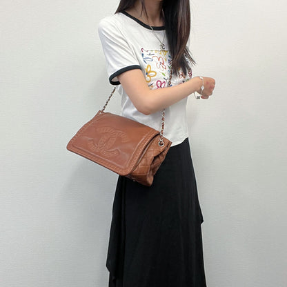 Chanel Big CC Logo Chain Shoulder Crossbody Bag Leather Brown Silver Seal — view 2