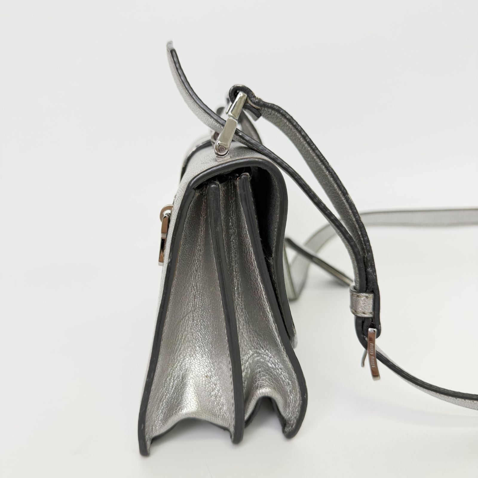 Miu Miu Metallic Leather Push Lock Crossbody Shoulder Bag Silver Vintage — view 6